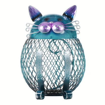 Decorative Open-Mesh Cat-Shaped Coin Bank with Removable Bottom Plug and One- or Two-Piece Options