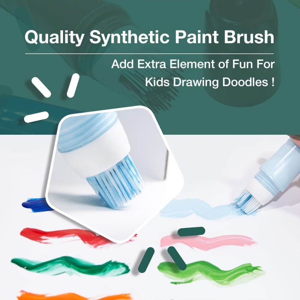 Tempera Paint Set for Kids 12 Colors Washable – Squeezable Brush Pens Neon Basic Pastel 24ml Each | Refillable Non-Toxic Art Supplies for Early Learning Finger Painting | Birthday Christmas Gift