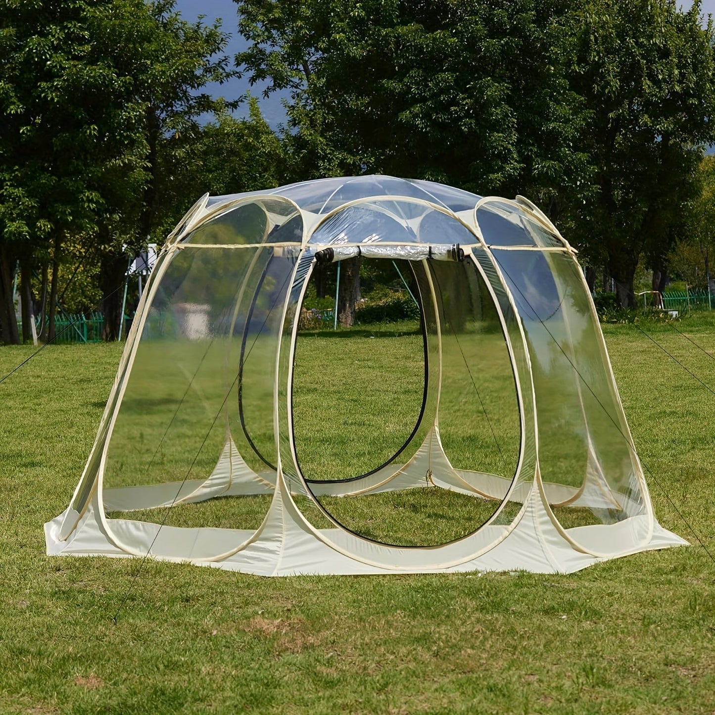 Clear-Panel Dome Screen Shelter with Two Zippered Doors, Ground Stakes and 10-by-10 or 12-by-12 Options