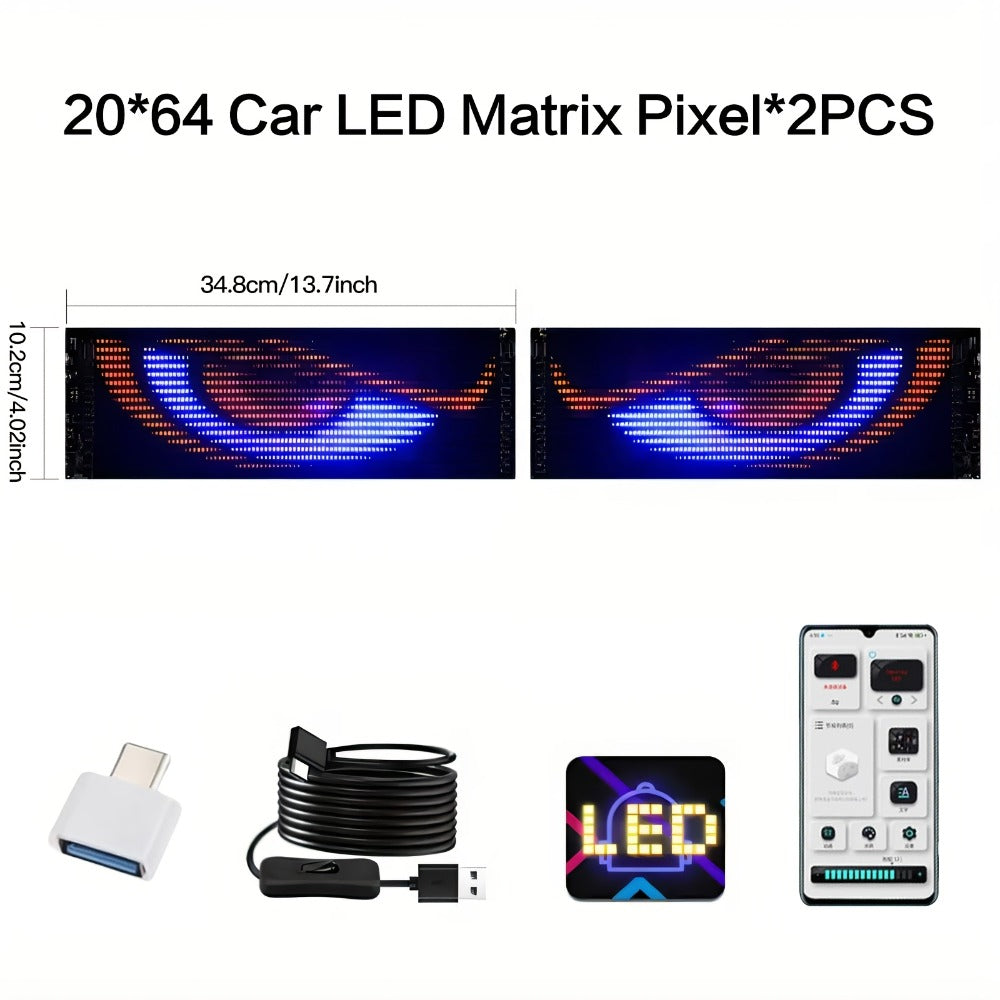 Car LED Light Panel USB Powered Smart Display – App Control, Eye-Shaped Design, Programmable LED Matrix Screen | 16x32 to 16x96 | Vehicle Interior & Exterior Decoration