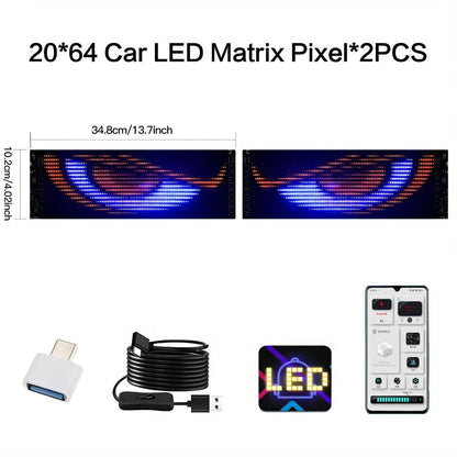 Car LED Light Panel USB Powered Smart Display – App Control, Eye-Shaped Design, Programmable LED Matrix Screen | 16x32 to 16x96 | Vehicle Interior & Exterior Decoration