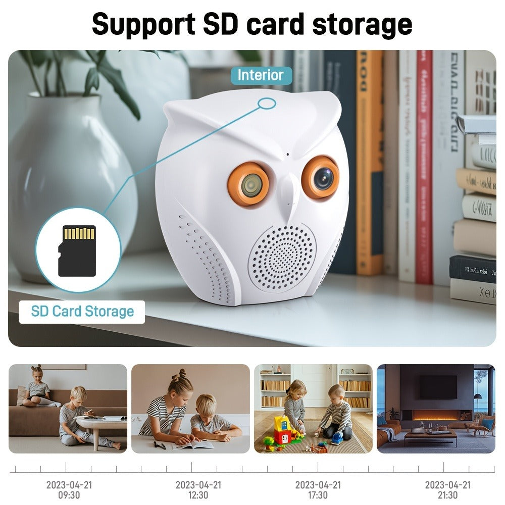 Owl-Shaped Home Security Camera 2-Pack, HD Surveillance, Smart Human Detection, USB Powered, Wireless Indoor Monitoring, Motion Alarm, Cute Design for Home Small Store Office Apartment Security
