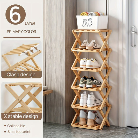 Bamboo Shoe Rack Foldable Multi-Tier – Space-Saving Shoe Storage Shelf, Easy Assembly Standalone Organizer for Entryway, Hallway, Bedroom, Bathroom & Office – 6 or 8 Tier Options