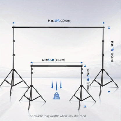 10x7ft Adjustable Backdrop Stand Kit for Photo Studio - Background Support System with 2 Stands, 4 Crossbars, 4 Clamps & Carry Bag for Photography, Video Shoots & Events