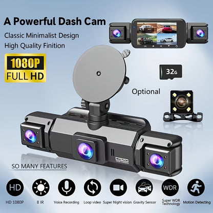 360° Dash Cam - 3/4 Channel 1080P HD Car Camera, Night Vision, WDR, G-Sensor, Loop Recording, 24/7 Parking Monitor, WiFi, Optional 32GB Card, Zero Blind Spot Coverage