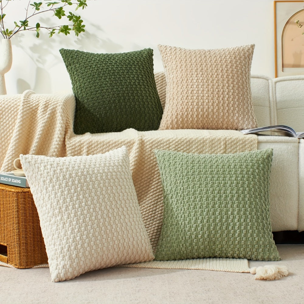 Four-Piece Textured Velvet Pillow Cover Set, 20 x 20 Inches with Coordinated Boho Geometric Patterns