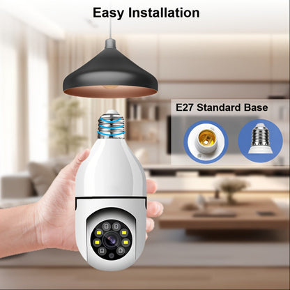 E27 Bulb Camera 360° Pan & Tilt 3MP 1080P, Full-Color Night Vision, Two-Way Audio, Motion Detection, WiFi App Control, Cloud & TF Card Storage – Indoor Home Security Light Bulb Camera