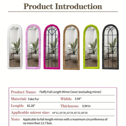 Full Length Floor Mirror Cover Fluffy Stretchable 64"x21" - Soft Non-Slip Irregular Shape Bedroom Dressing Room Mirror Sleeve 6 Colors