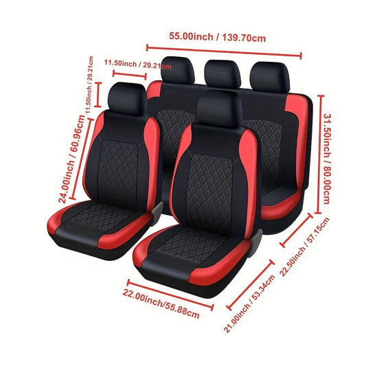 Car Seat Covers 5-Seat Nappa-Style PU Leather Full Set in Red, Blue, Black and Gray Color Options