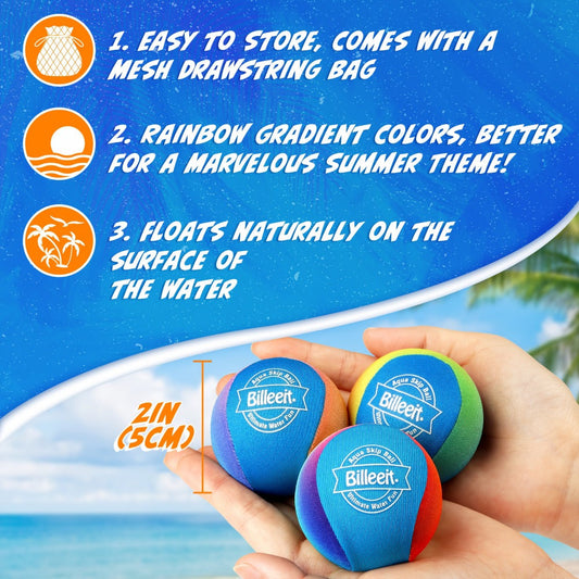 Water Bouncing Balls Set of 5 with Mesh Bag – Colorful Skipping Water Balls for Pool Beach Lake Outdoor Play, Summer Water Toy for Kids Ages 3+ & Adults, Birthday Party Gift