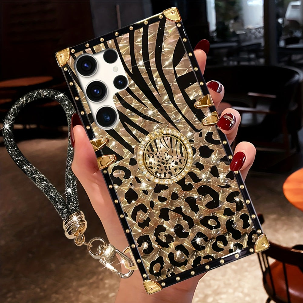 Leopard-Print Samsung Galaxy Phone Case with Ring Holder for Selected S22, S24 and S25 Models