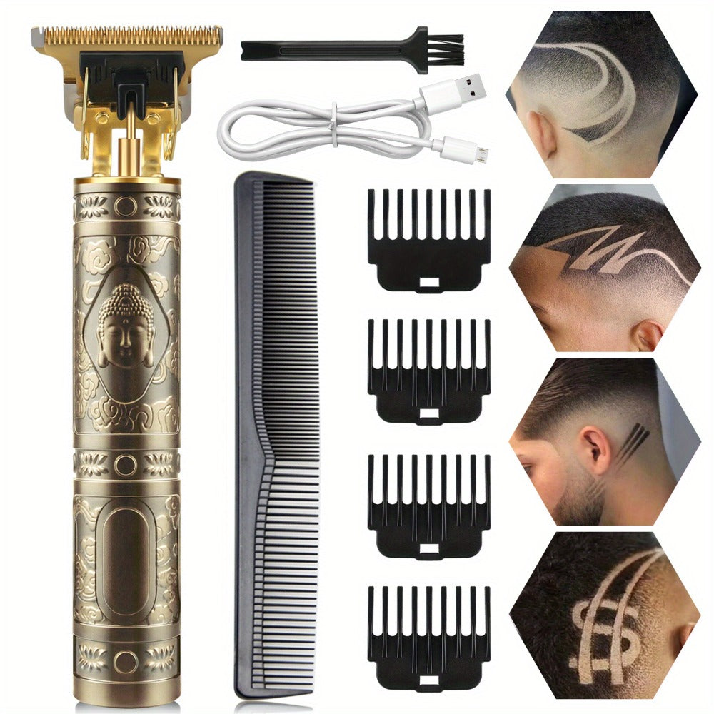 T-Blade Hair Trimmer with Four Guide Combs, USB Cable and Seven Dragon or Buddha Patterned Finish Options