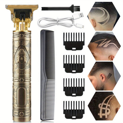 T-Blade Hair Trimmer with Four Guide Combs, USB Cable and Seven Dragon or Buddha Patterned Finish Options