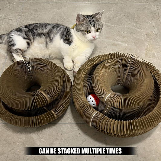 Cat Scratching Board Foldable Organ Design with Circular Ball Track & Bell Balls - Wear-Resistant Thickened Cardboard Scratcher, Interactive Indoor Cat Toy for All Ages