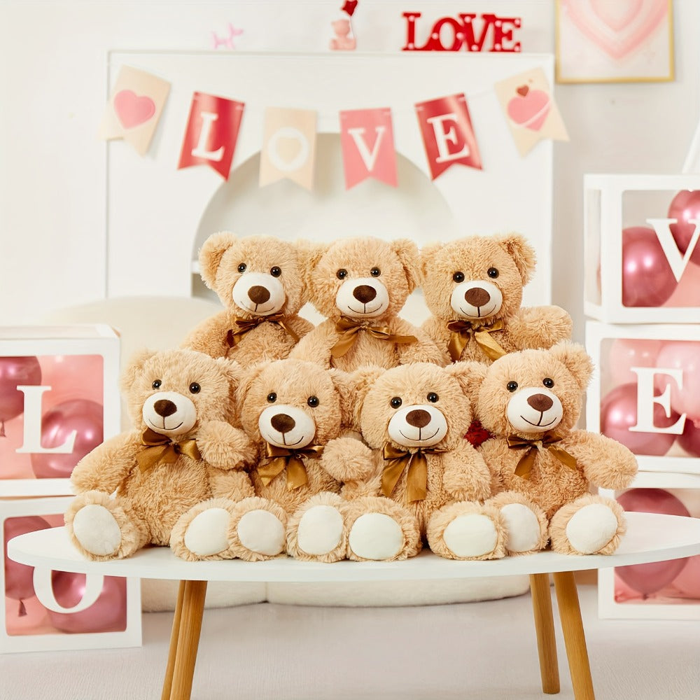 Plush Toy Eight-Pack of 11-Inch Teddy Bears in Dark Brown or Khaki for Events and Favors for Character Display, Room Decor and Gift