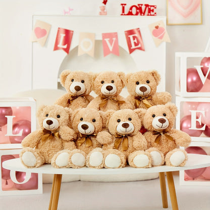 Plush Toy Eight-Pack of 11-Inch Teddy Bears in Dark Brown or Khaki for Events and Favors for Character Display, Room Decor and Gift