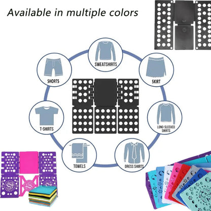 Clothes Folding Board Plastic Laundry Folder with Alignment Guide – Fast & Easy T-Shirt Folder, Ergonomic Closet Organizer for Neat Clothes Folding, Multi-Color, Laundry Room & Bedroom Accessory