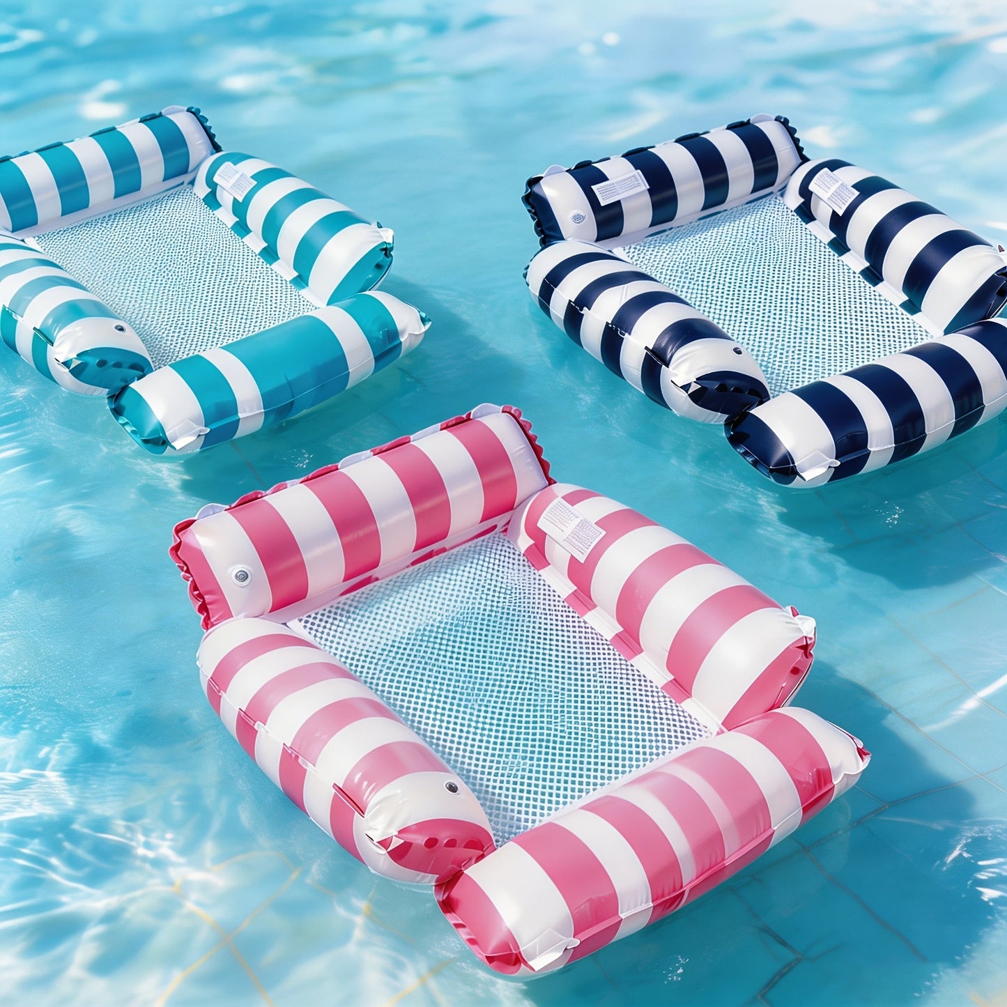 Striped Mesh Pool Float Chair Set, 110cm Size in Blue, Dark Blue, Pink or Mixed Two- and Three-Piece Options