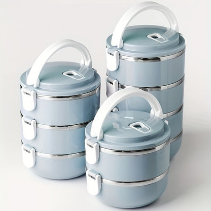 Stackable Bento Lunch Box, Stainless Steel Cylindrical Meal Container in 2-Layer, 3-Layer or 4-Layer Options