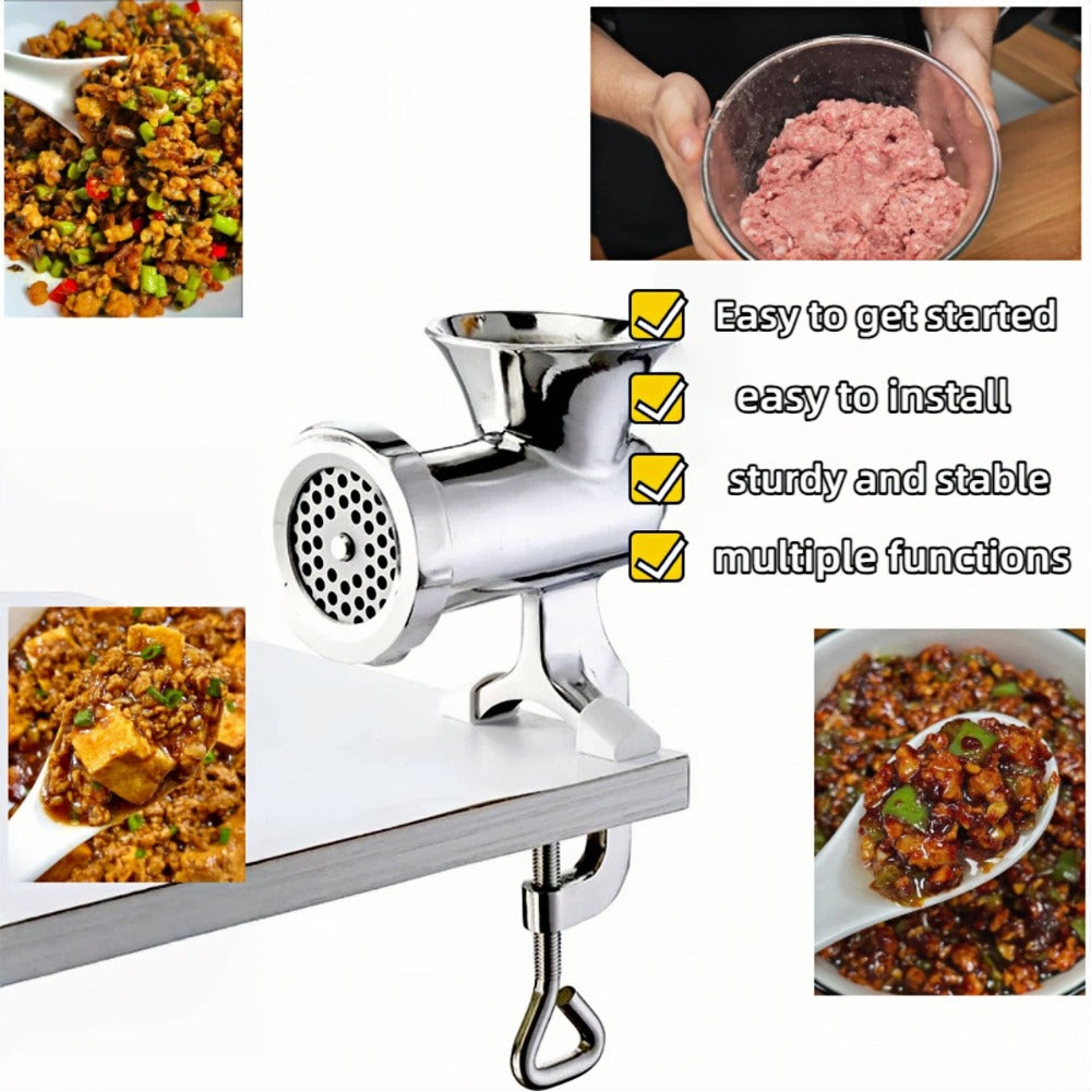 Size 5 Manual Meat Grinder with Table Clamp, Hand Crank, Cutting Plate, Blade and Sausage Nozzle