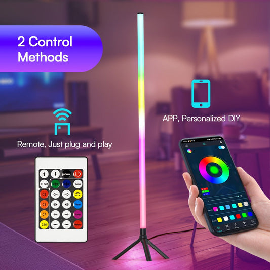 RGB Tube Light with Stand – Smart App & Remote Control, Music Sync Color Changing, Timing, USB Powered for DJ Lighting, Photography, Dance Club, Game Room & Festival (1 or 2 Pack)