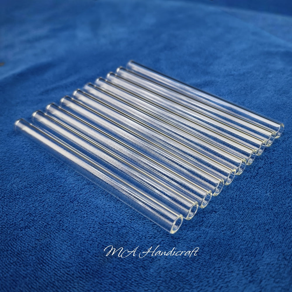 Borosilicate Glass Straws 10pcs Reusable Clear 12mm Wide, Heat Resistant 150°C Dishwasher Safe, Glass Drinking Straws for Hot Cold Drinks Coffee Tea Smoothies Juice, 3 Sizes Available