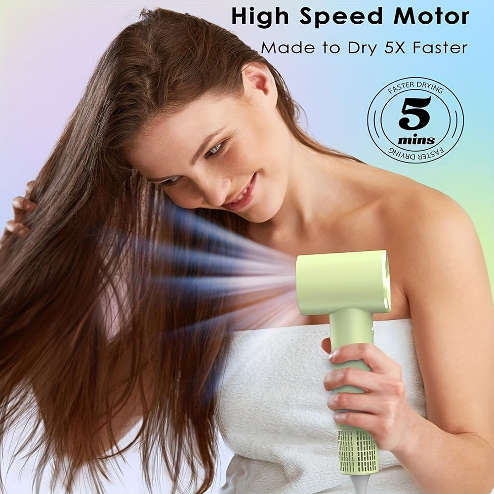 Compact Hair Dryer with 110,000 RPM Motor-Speed Marking, Six Color Options and Concentrator-Style Nozzle