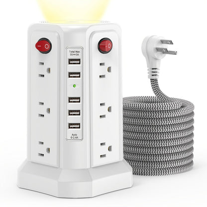 Surge Protector Power Strip Tower 17-in-1 with 12 AC Outlets, 4 USB-A, USB-C PD 18W and Four Group Switches