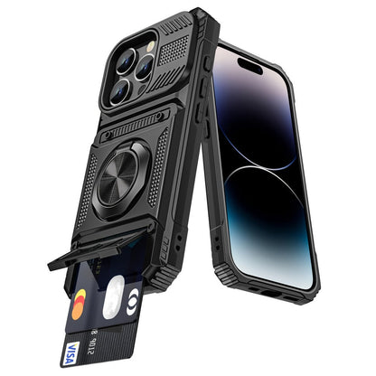 Phone Case Dual-Card Hard Shell Cover with 360° Metal Ring Kickstand for Select iPhone 7–17 Models