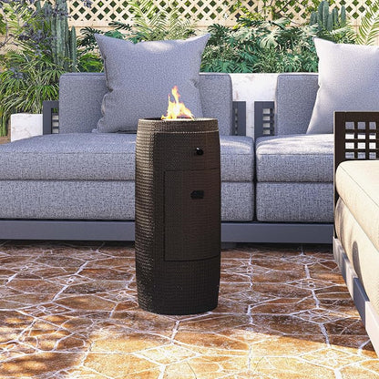 Propane Fire Pit Portable 11 Inch Outdoor 15000 BTU Self-Lighting Heavy Duty Metal Concrete All-Weather Round Patio Heater with Rain Cover for Backyard Camping Pool Party