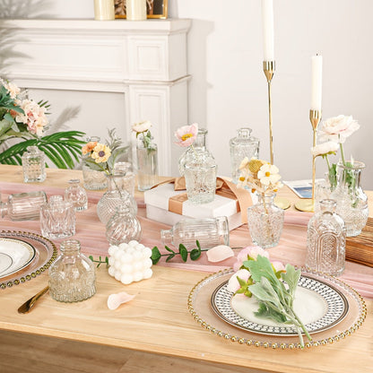 64-Piece Clear Glass Bud Vase Set in Mixed Small Shapes and Sizes for Wedding Tables and Home Displays