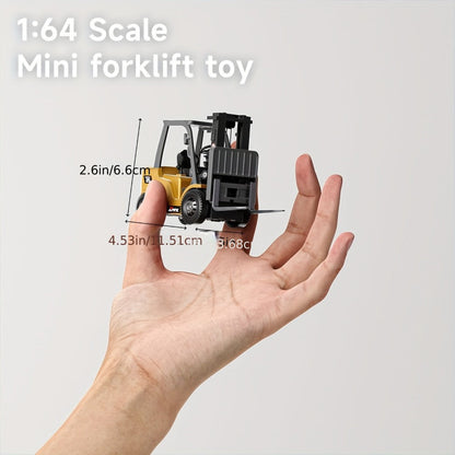 RC Forklift Toy 1/64 Scale Alloy Die Cast Remote Control Forklift Truck 7 Channel 3-in-1 Lift Fork Hook with Lights Rechargeable Kids Christmas Gift