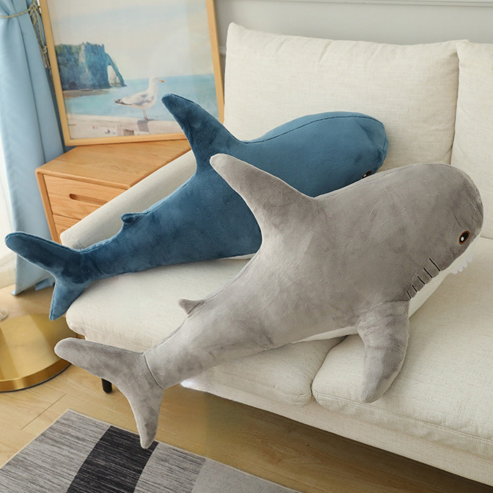 Plush Toy – Jumbo Shark Pillow 24-Inch in Blue, Grey, Blue-Pink or Rainbow Colorways and Ocean Decor