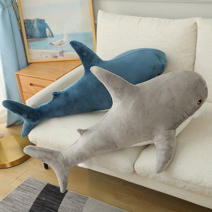 Plush Toy – Jumbo Shark Pillow 24-Inch in Blue, Grey, Blue-Pink or Rainbow Colorways and Ocean Decor
