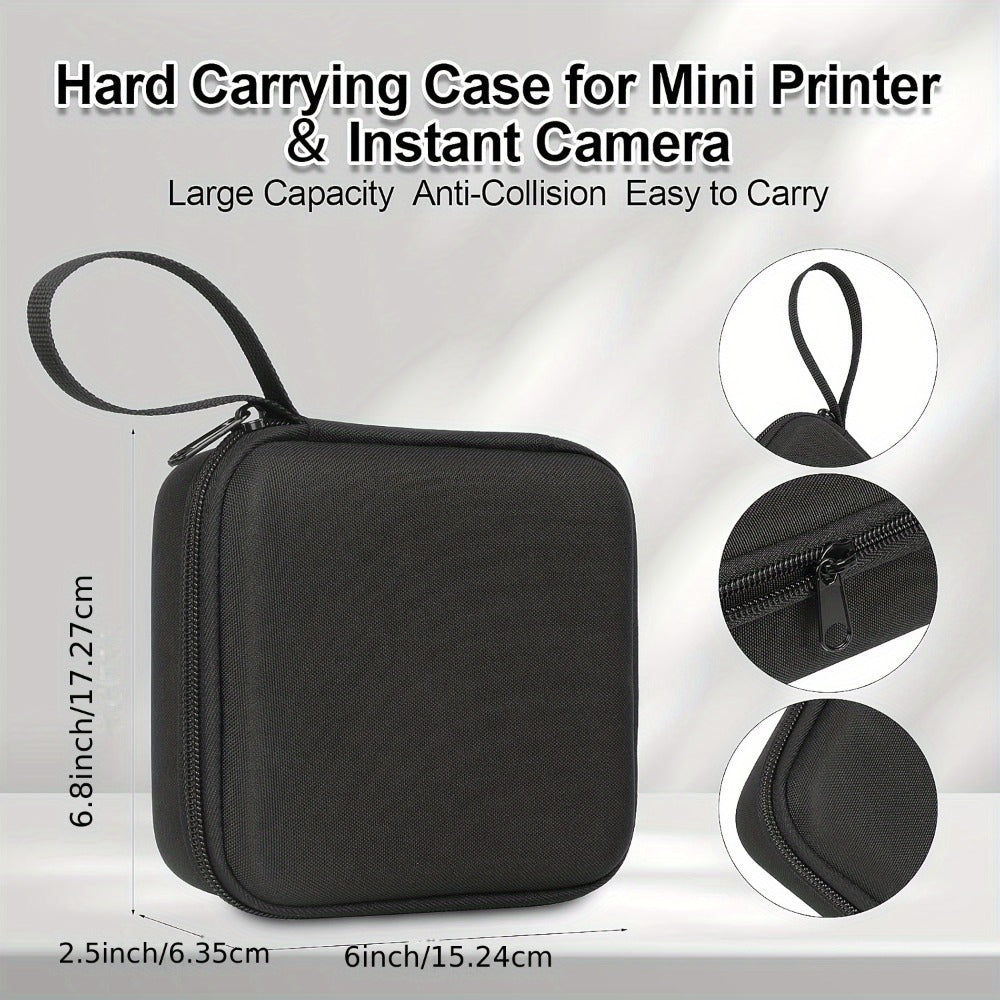 Mini Printer Carrying Case with Zippered Hard Shell, Mesh Pocket and Wrist Strap in Black Pictured