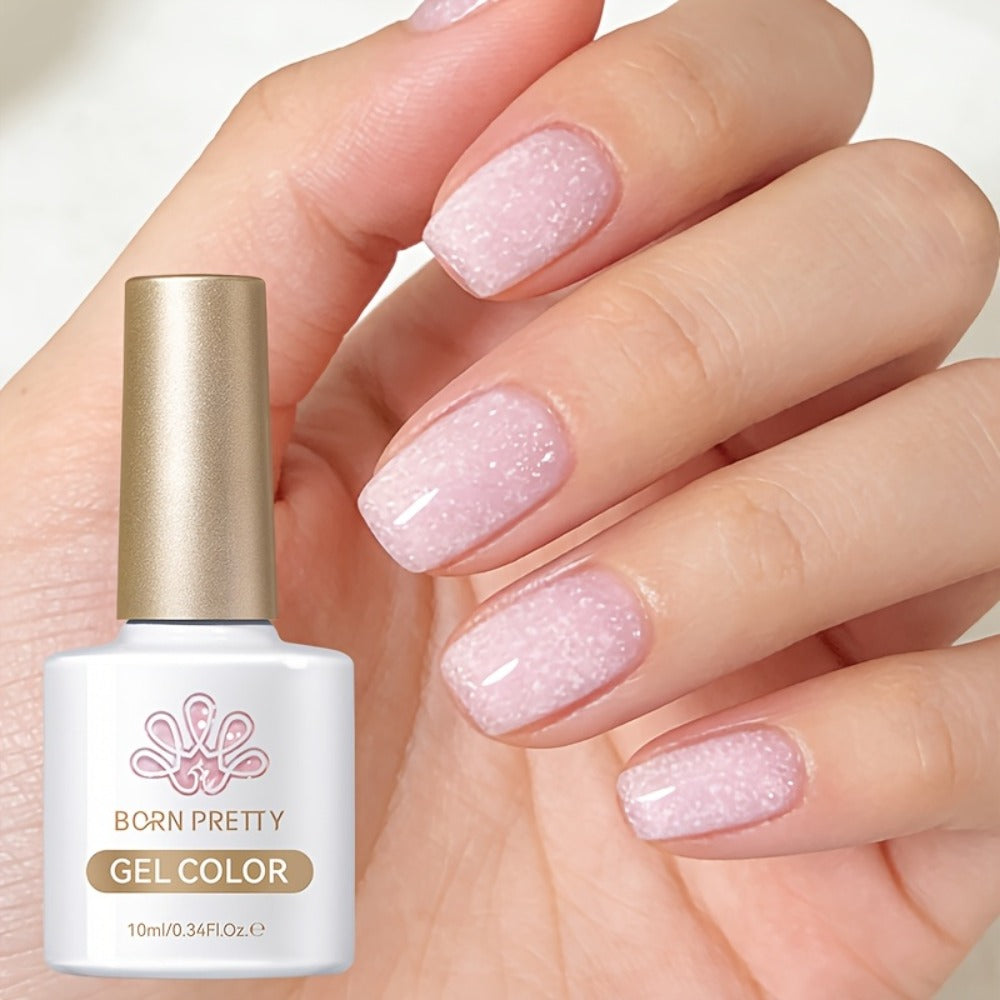 Gel Nail Polish in 10ml Snowflake-Sequin Pink Jelly with Glitter Finish and UV/LED Soak-Off Cure