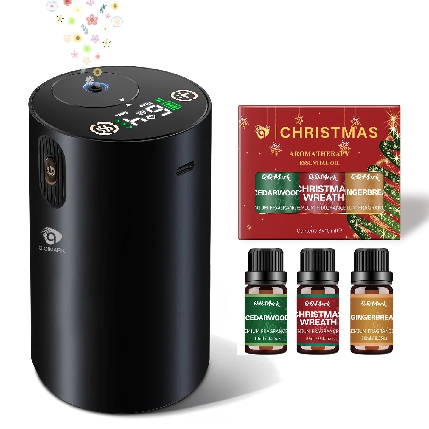 Waterless Essential Oil Diffuser Nebulizer – 4 Mist Levels, 1/2/3/4/6H Timer, Auto-Off, Battery Operated Mini Scent Machine for Home Car Bedroom Hotel, Essential Oil Bundles (Silver & Black)