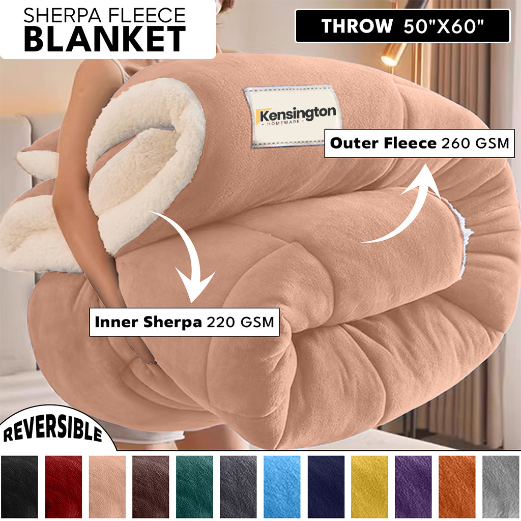 480GSM Sherpa Fleece Blanket – Double-Sided Heavy Warm Throw for Couch, Bed & Travel, Reversible All Season, 13 Colors, 3 Sizes