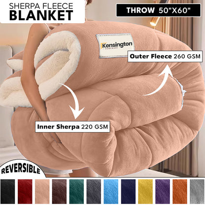 480GSM Sherpa Fleece Blanket – Double-Sided Heavy Warm Throw for Couch, Bed & Travel, Reversible All Season, 13 Colors, 3 Sizes