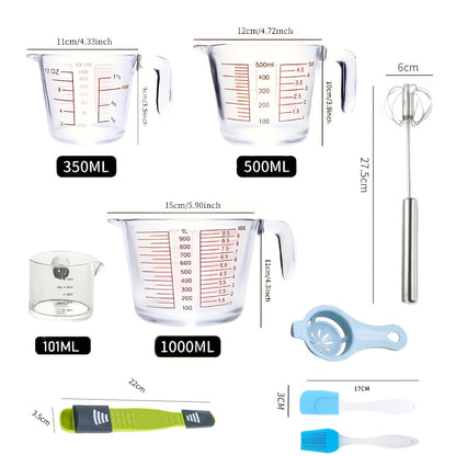 Clear Glass Measuring Cup Bundle with Four- or Nine-Piece Options, Pour Spouts, Handles and Baking Accessories