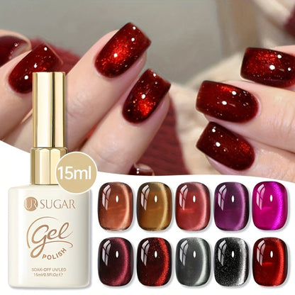 15ml CA14 Cat Eye Gel Polish in Plum Bordeaux with Magnetic Color Effect and UV/LED Lamp Curing Label