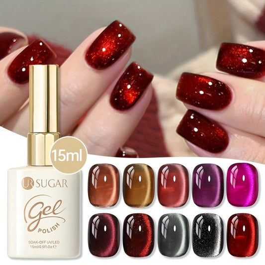 Cat Eye Gel Polish 15ml Plum Bordeaux Magnetic Soak Off UV LED – 3D Light-Shifting Effect Quick Dry Semi-Permanent Long-Lasting Fall Winter Dark Nail Colors for DIY & Salon Nail Art Women