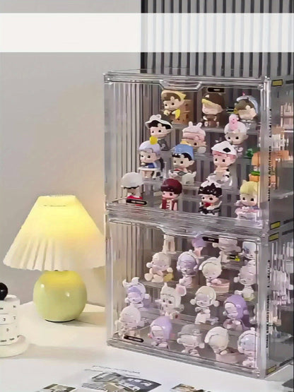 Large Four-Tier Clear Acrylic Figure Display Case with Magnetic Door and Stackable Desktop Design