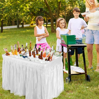 Ice Table Folding 4 ft Portable Cooler Table with Drain & Removable Skirt, Fill and Chill Party Beverage Station for BBQ, Camping & Outdoor Events
