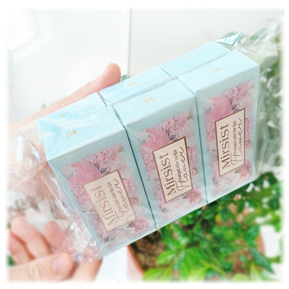 Flower Shaped pH Lip Balm Set 6pcs Individually Wrapped — Color Changing Transparent to Pink Tint, 6 Flavors Deep Moisturizing, Cute Floral Design Beauty Gift for Women Girls & Teens