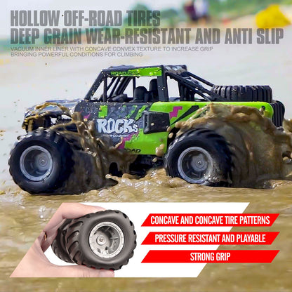 RC Monster Truck or Pickup 1:16 Scale in Five Body and Color Styles with 4WD Layout and Two Rechargeable Batteries