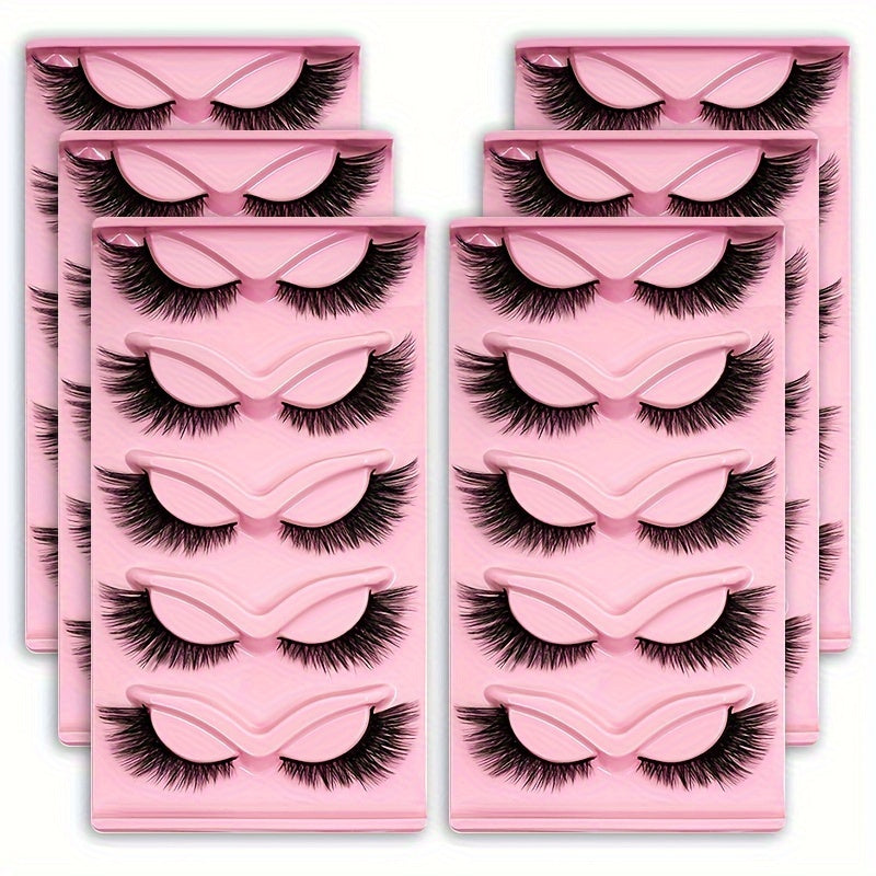 Cat-Eye False Eyelashes Bulk Bundle with Six Packs of 30 Pairs in Stacked Pink Storage Trays