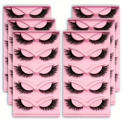 Cat-Eye False Eyelashes Bulk Bundle with Six Packs of 30 Pairs in Stacked Pink Storage Trays
