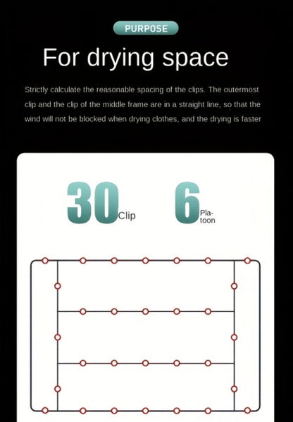 Stainless Steel Hanging Laundry Drying Rack with Square or Round Frame and 30, 40 or 50 Garment Clips