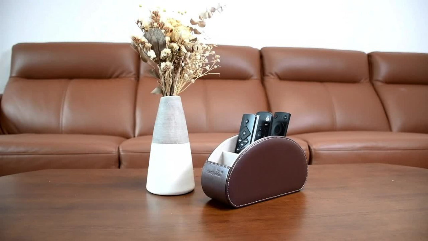 Five-Compartment PU Leather Remote Control and Desk Organizer Caddy with Nine Color and Print Options